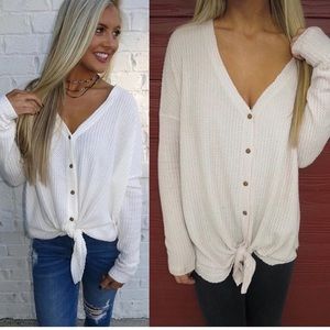 Wishlist Button Down Cream Waffle Top